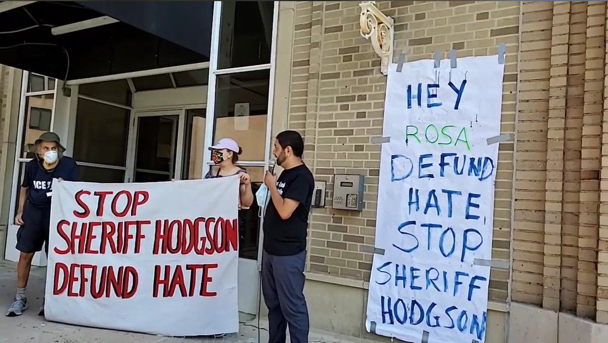 ULAnewhaven's tweet photo. Today ICE terminated its contract with Sheriff Thomas Hodgson, the white supremacist leader, of Bristol County Massachusetts  https://t.co/wRl7R7pHHe  #StopSheriffHodgson #AltoSheriff #DefundDHS #UnmaskHate https://t.co/5GnpL9B4Af
