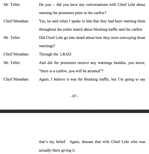 AshAgony's tweet image. Supposedly Lehr told Monahan that they had given warnings to #FTP4 protesters with PSAs on the LRAD.