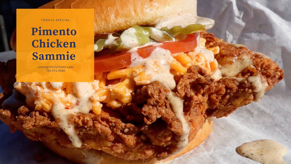 Today’s #dailyspecialclt is a Pimento Chicken Sandwich with grilled or fried chicken, lettuce, tomato, mayo, bacon, &amp; grilled onions on a brioche bun 🍗🧀 Open for takeout/curbside/delivery &amp; dine in! #eatdrinkclt #clteats #clt #supportlocalclt #dilworth