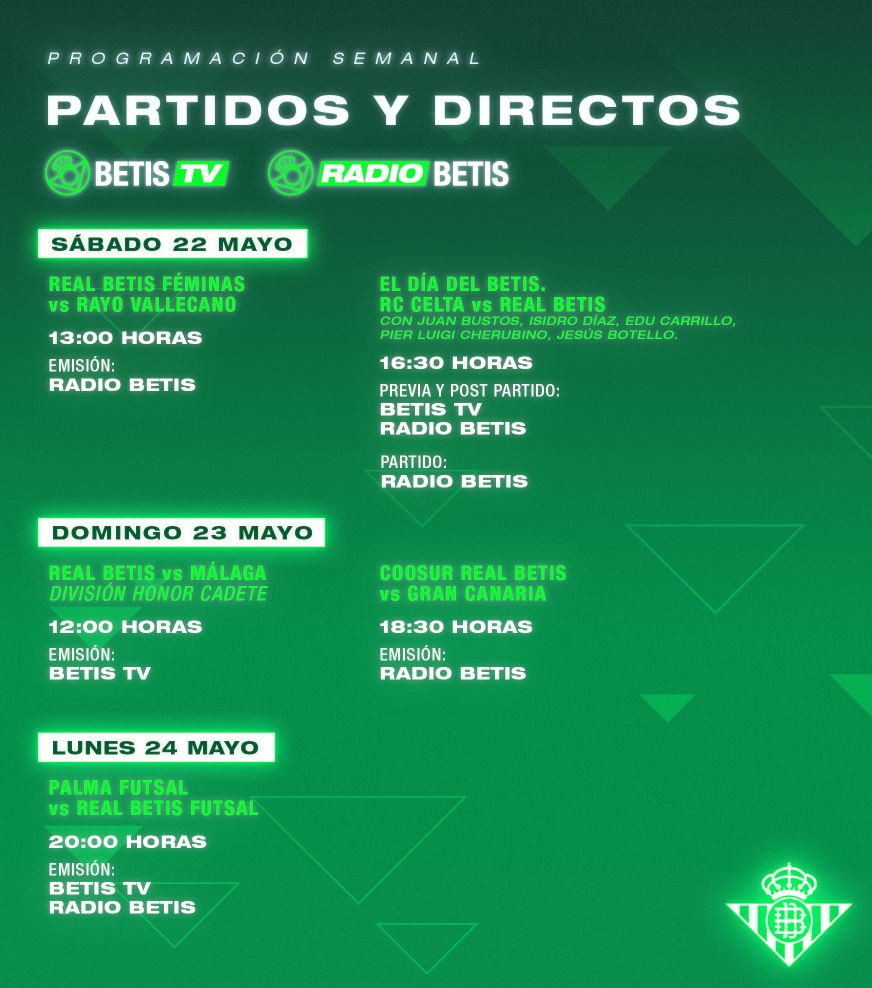 RTVBetis's tweet photo. Programación fin de semana.
@RTVBetis 📺🔊✅🟢⚽🎙️
https://t.co/3zoBNsazvq https://t.co/EYDimaZ5ij
