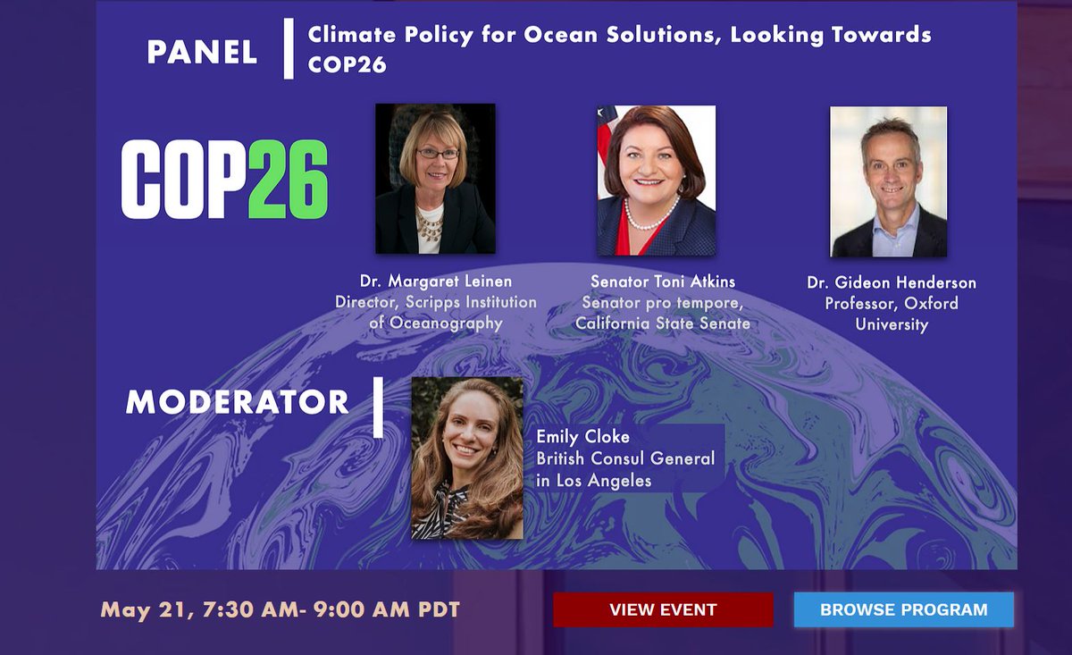 UKinLA's tweet image. Tomorrow! As part of #oceanvisions21 Summit CG 
@EmilyClokeUK will moderate “Climate Policy for Ocean Solutions, Looking Towards COP26&quot;. It will bring together a multi-sector community to focus on #OceanSolutions.
21 May, 7:30am-9:00am PST
🔗oceanvisions.org/summit-2021
@Scripps_Ocean