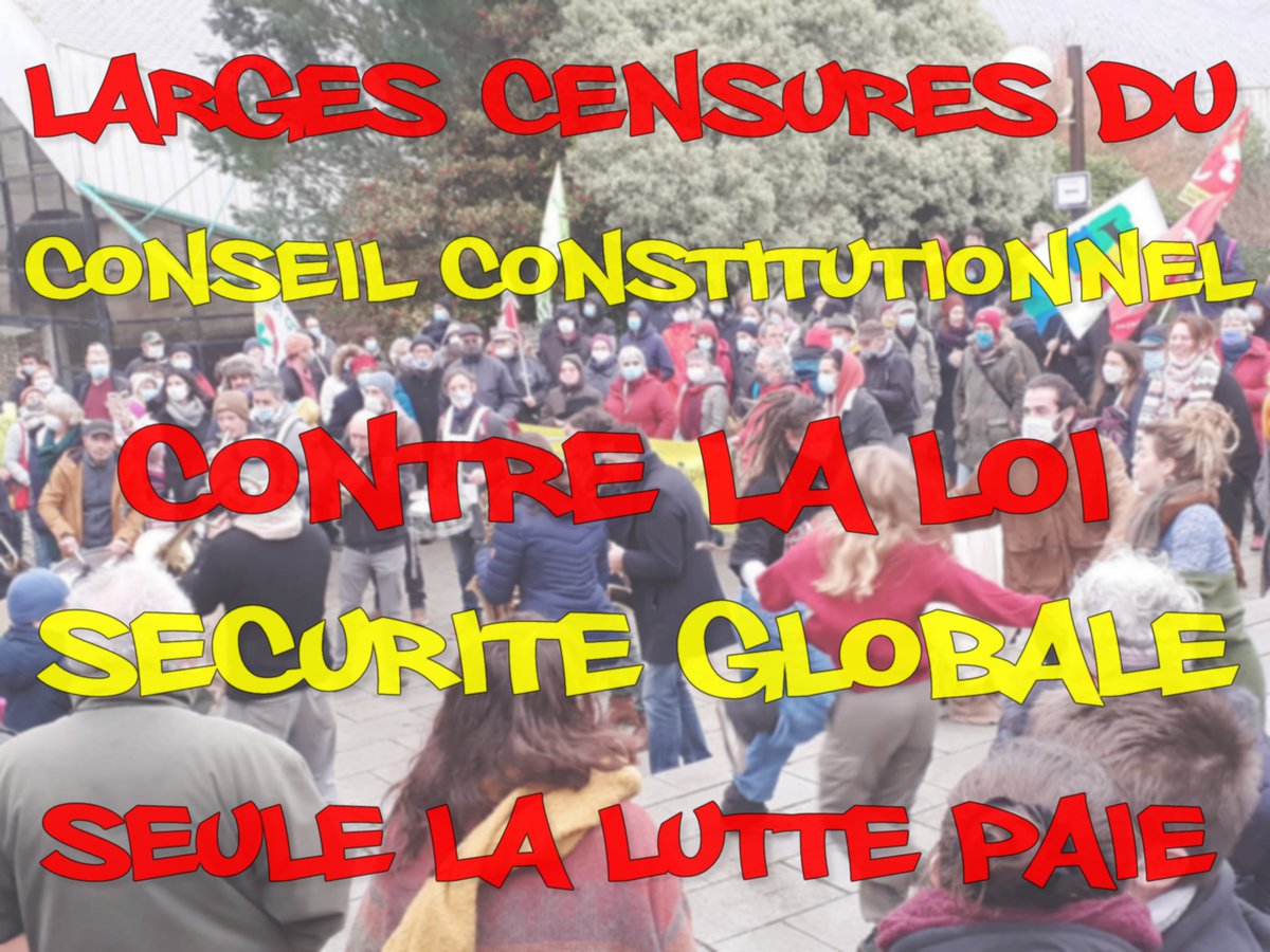 RDeboutLannion's tweet photo. La dernière digue n'a pas sauté ! Le Conseil constitutionnel censure des pans entiers de la loi Sécurité globale, contre laquelle nous avons manifesté par centaines et à plusieurs reprises dans les rues de Lannion, depuis novembre. ✊

Ce n'est pas fini : https://t.co/cZ7KKFdEr0 https://t.co/IK5ZNq547y