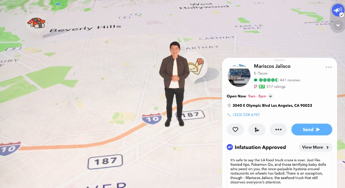 sarafischer's tweet photo. 👻Snap is adding "layers" to its Snap Map that allow users to find restaurants &amp; venues nearby. 
— Snap Map becoming pretty serious standalone experience within the app:
— More than 250 million people uses Snap Map monthly
— More than 30 million businesses on the map https://t.co/KXMsy1PkZ2