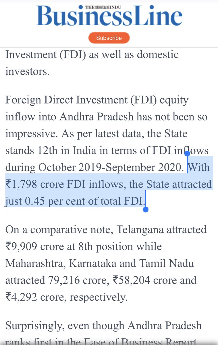 So our #AP #DebtServicing alone..antey appu ga tetchinadaniki a year ki kattalsina interest 23k crore..and for #Freebies 48k crore was kept as fund…and  lastly our #FDI inflow into state is lowest and we stand at 12th with 0.45 percent..atlast sums up zero development..