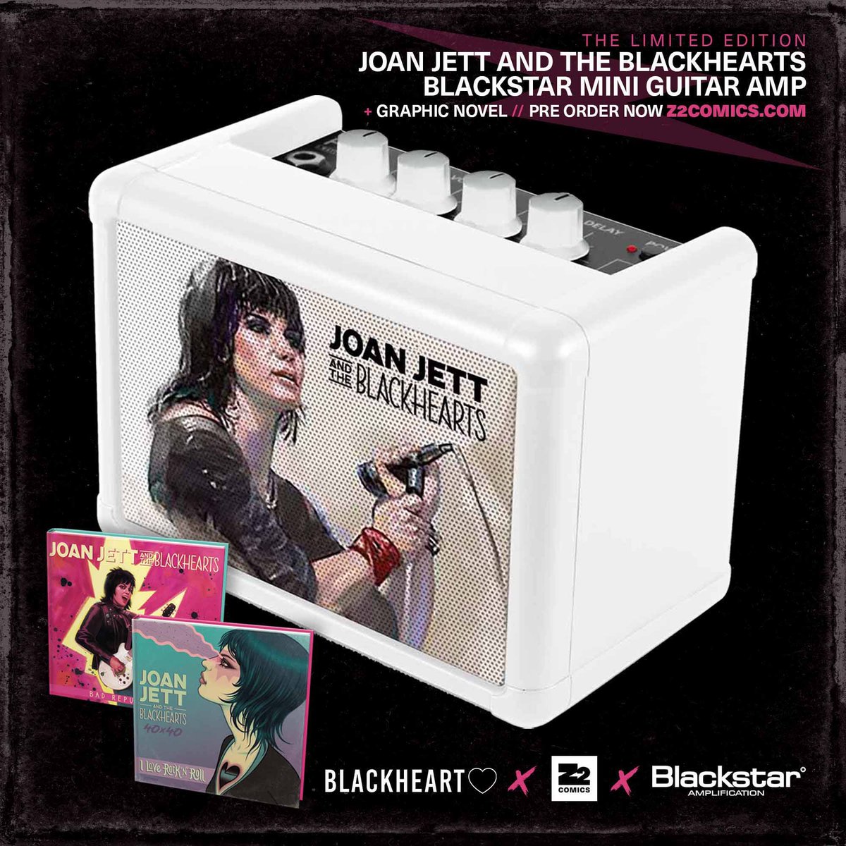 joanjett's tweet image. We’ve teamed up with @Z2Comics + @BlackstarAmps to create two new limited edition FLY 3 Mini Guitar Amps that you can get ONLY with the official Joan Jett &amp;amp; The Blackhearts graphic novel! Check out all bundles + pre-order before they’re gone: Z2COMICS.COM/JOANJETT