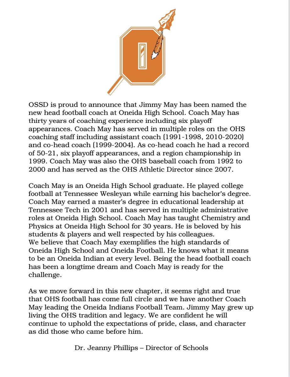OHS Head Football Coach Announcement:
