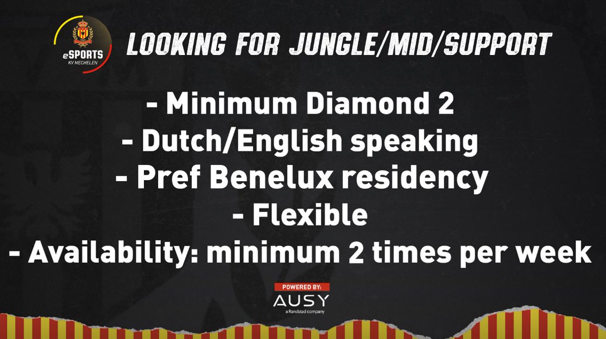 .<a href="/KVM_Esports/">KVM Esports</a> Academy is looking for players for the roles listed below:

Meet the requirements and interested in developing yourself in a fun team environment, send me a DM.