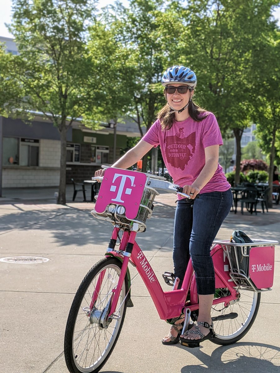LinkDYT's tweet photo. What better way to enjoy the sunshine during #bikemonth than a ride on the magenta @tmobile bike? Have you ridden the T-Mobile bike yet? 
#TMobileGoesLocal #STRmarketing https://t.co/MpZ7mG08bk