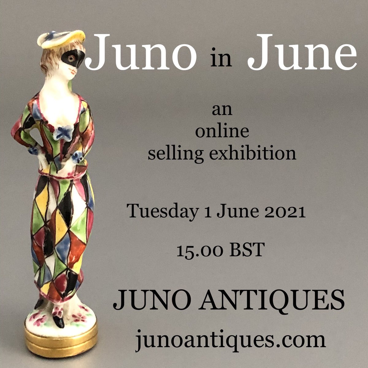 Very excited about our upcoming online selling exhibition, where we will be offering more than thirty of our recent acquisitions, covering ceramics from England, Europe, and the Far East. ‘Juno in June’, available at junoantiques.com on Tuesday 1 June, from 15.00 BST.