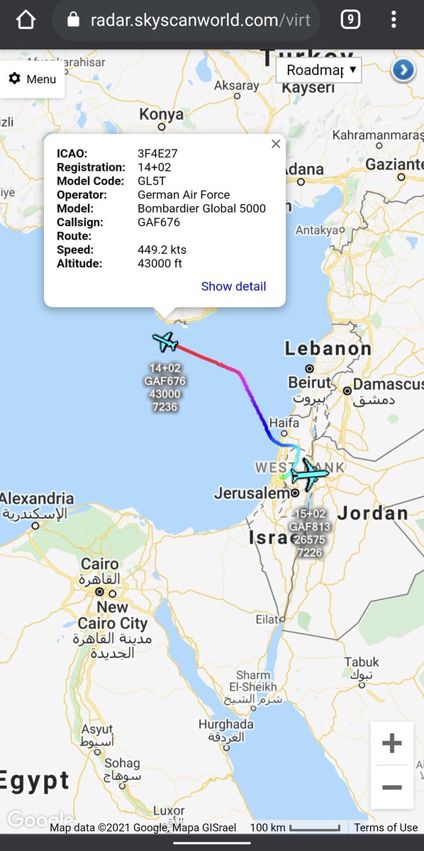 scan_sky's tweet photo. German Air Force - Bombardier Global 6000 - 14+02 - #GAF676
Departed From Ben Gurion Intl Airport ๐ฎ๐ฑ
Most Likely Linked To German Foreign Minister Heiko Maas Visit To #Israel ๐ฎ๐ฑ To Meet With PM Benjamin Netanyahu & Other Ministers To Discuss The Israel-Palestinian Crisis. https://t.co/Ruu6vWMKBO