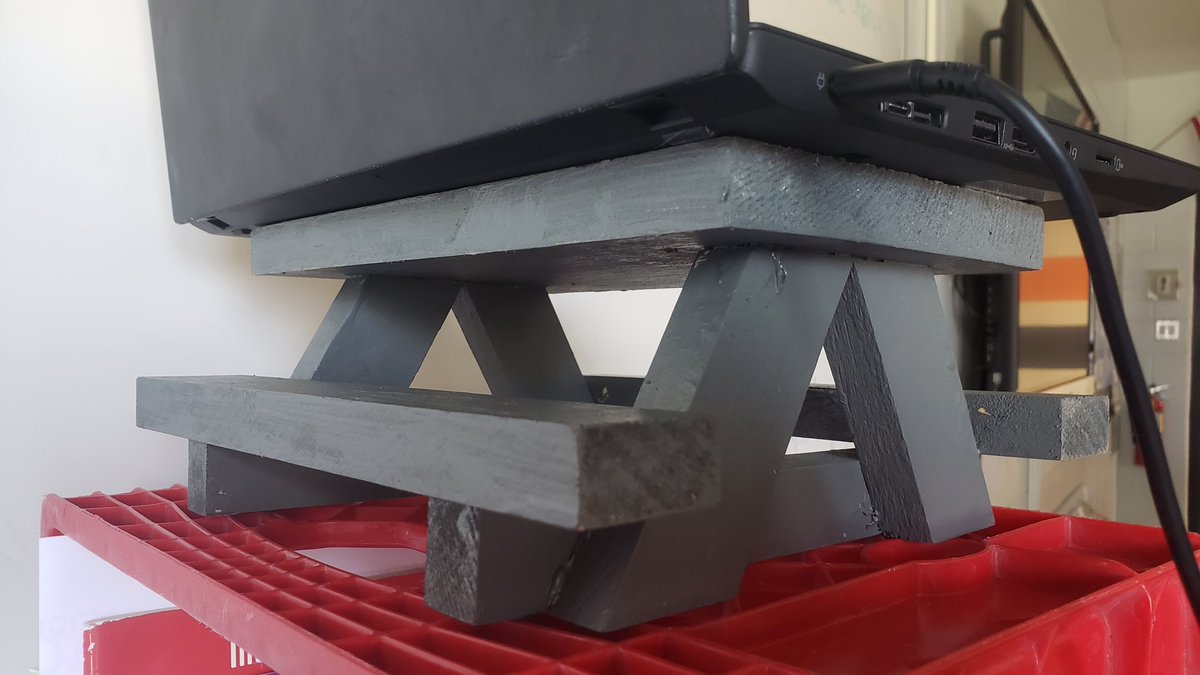 Got my first student made gift today! The teeny picnic table makes my "podium" the perfect height now.