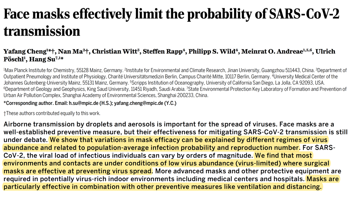 EricTopol's tweet photo. When the title tells the story:
"Face Masks Effectively Limit the Probability of #SARSCoV2 Transmission"
Just published @ScienceMagazine 
https://t.co/u4Q8iAn46E 😷😷 https://t.co/q9MfAUL9ux