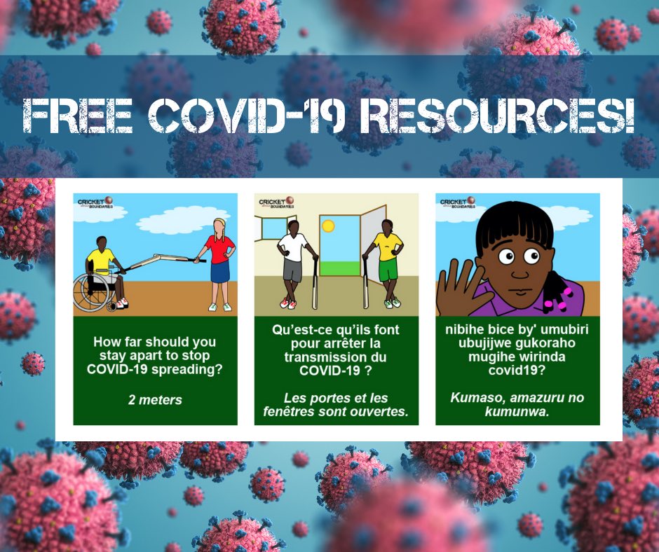 NEW! Free resources for cricket coaches and teachers to use during sessions and games to reinforce the most important ways to prevent the spread of COVID-19. Check them out and spread the word! 🔁🏏🚫🦠 cricketwithoutboundaries.com/index.php/news…