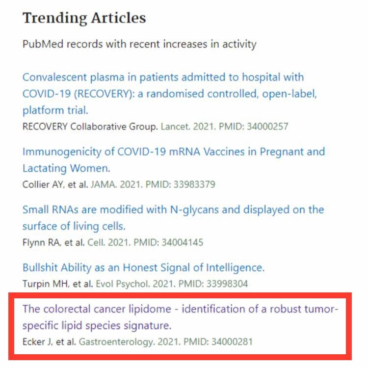 anna sichler (@annasichler) on Twitter photo Excited to see our new paper about #colorectalcancer #lipidome printed <a href="/AGA_Gastro/">Gastroenterology</a> and very happy that it gets attention <a href="/PubTrend/">PubMed Trending</a>. So grateful to be part of this project and the team!
The whole article will be up in a few weeks. (PMID: 34000281)
<a href="/crc1371/">Microbiome Signatures</a> <a href="/LipidomicsRgb/">Lipidomics Regensburg</a> Excited to see our new paper about #colorectalcancer #lipidome printed <a href="/AGA_Gastro/">Gastroenterology</a> and very happy that it gets attention <a href="/PubTrend/">PubMed Trending</a>. So grateful to be part of this project and the team!
The whole article will be up in a few weeks. (PMID: 34000281)
<a href="/crc1371/">Microbiome Signatures</a> <a href="/LipidomicsRgb/">Lipidomics Regensburg</a>