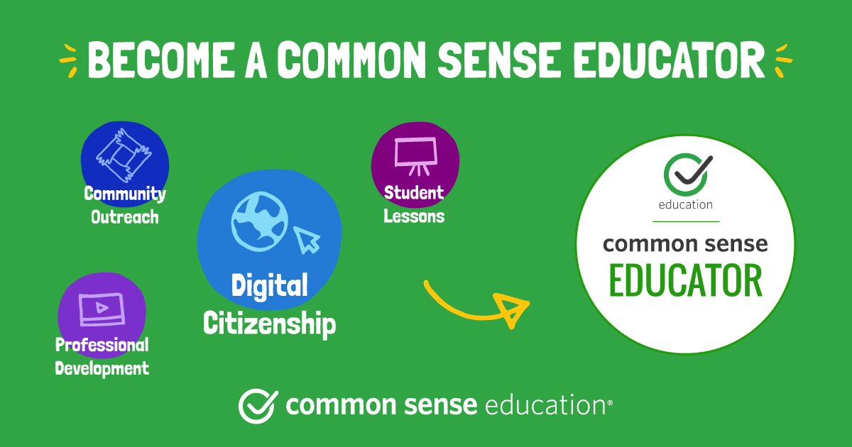 CommonSenseEd's tweet photo. Are you using our Digital Citizenship Curriculum in your classroom or tuning in to our webinars? You can earn recognition as a Common Sense Educator. #digcit #CSEducator https://t.co/oKYbZdzlLf https://t.co/MxIDL8iQs2