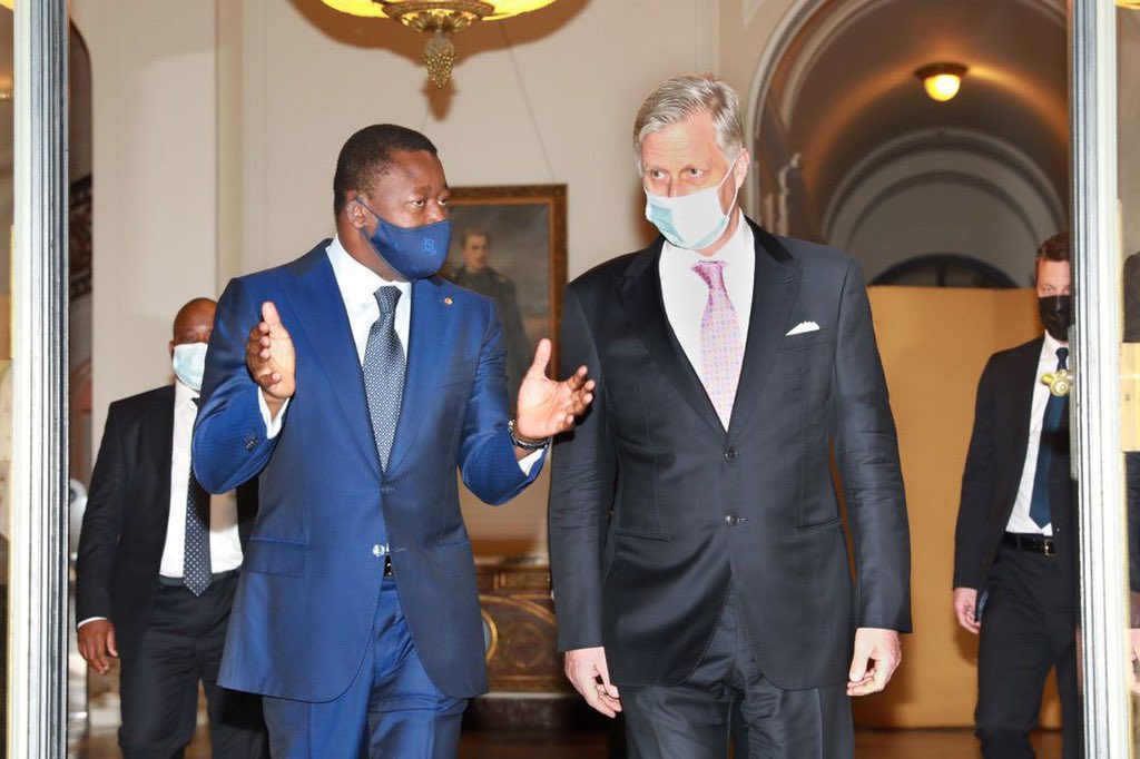 XavierLeblanc16's tweet photo. Ce 20 mai 2021, Son Excellence Monsieur @FEGnassingbe, Président de la République Togolaise 🇹🇬 a été reçu en audience au Palais de Bruxelles 🇧🇪 par Sa Majesté le Roi Philippe @MonarchieBe. Un moment très privilégié de la relation bilatérale entre nos pays 🇹🇬🇧🇪 dont je me réjouis. https://t.co/kFByx73Y6z
