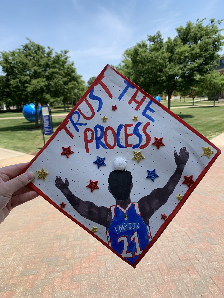 _dankelly_'s tweet image. Do you like my graduation cap @JoelEmbiid @dmorey @sixers?