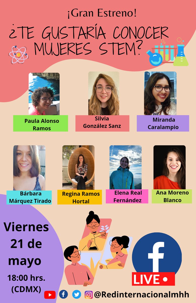 ¿Te gustaría conocer mujeres STEM? ¡No te pierdas este maravilloso estreno en nuestra página en Facebook! 
Nuestras compañeras de la Comisión de Ciencia y Tecnología de la #RIMHH han realizado entrevistas a mujeres en la ciencia. 

#mujeresstem #mujeresyciencia #entrevistas
