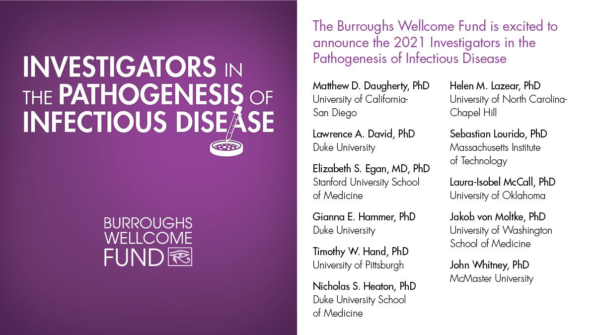 Congratulations to the 2021 Investigators in the Pathogenesis of Infectious Disease recipients.