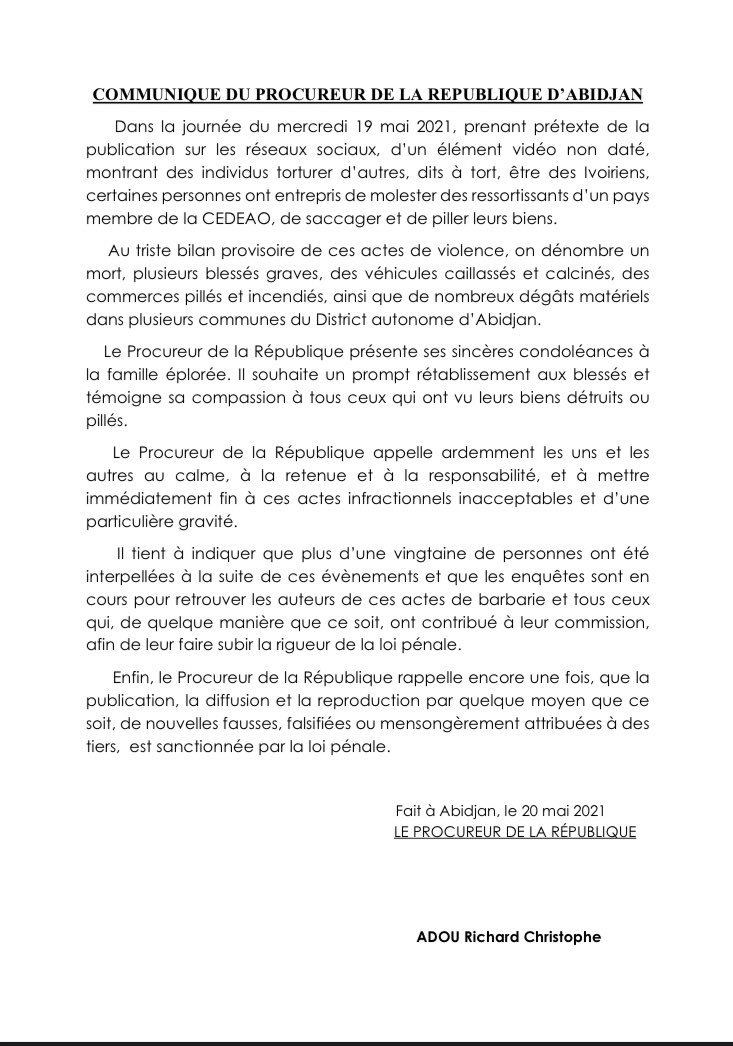 Côte D'Ivoire-Niger/ Le Procureur Adou Richard Va Frapper: &Quot;Succès&Quot;, La Pyromane Arrêtée ?