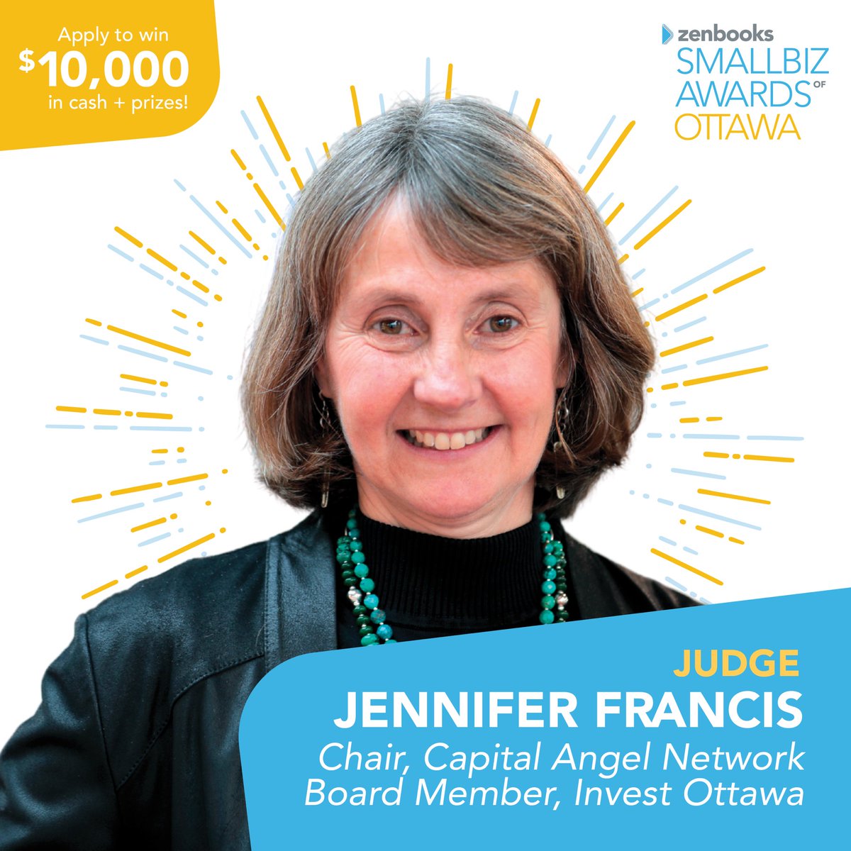 ZenbooksCloud's tweet image. #ZenbooksSmallbizAwards Judge: Jennifer Francis

@JenFrancis261 is a mentor, advisor, and angel investor with 30+ years’ experience in high tech. She is the chair of Capital Angel Network, and on the board at @Invest_Ottawa. An advocate for women in STEM, she co-founded #SheBoot!