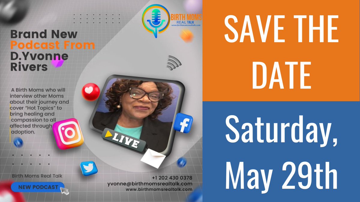 MPowerAlliance's tweet photo. Mark your calendars! A new podcast, Birth Moms Real Talk with D. Yvonne Rivers, makes its debut on Saturday, May 29th--in just NINE days! We are SO excited to tune in!

#birthmothersupport #birthmom #birthmotherempowerment #upliftingbirthmothers #voicesofadoption  #hearourstories https://t.co/EApu7VzhjF