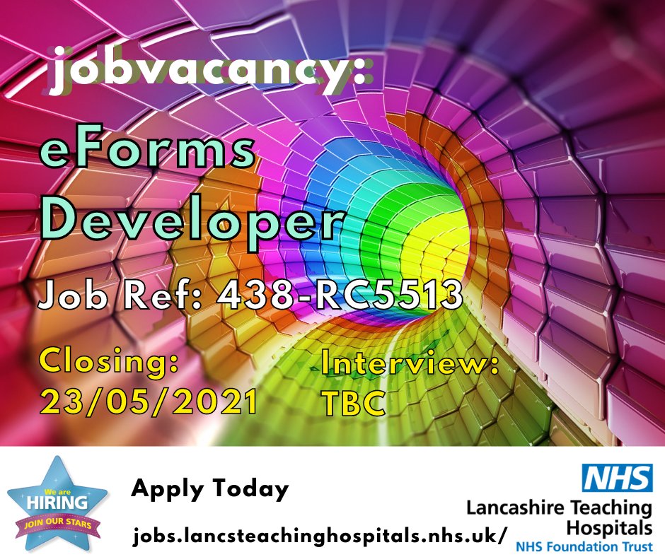 LancsHospJobs's tweet image. Job Vacancy: eForms Developer @LancsHospitals 

#Developr #IT #NHS #NHSDigital #NHSJobs #eForms #Lancashire #LancashireHour

Closes: 23/05/2021

Read more and apply here:
bit.ly/3hCpl2p