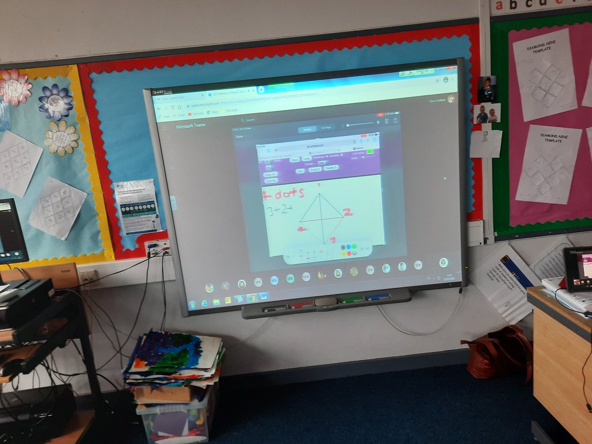 MrsScottCCPS's tweet image. P7 at live Maths lesson, exploring patterns, using mathsbot.com #JourneytoSTA #digitaltransitions @StThomasAqSec
