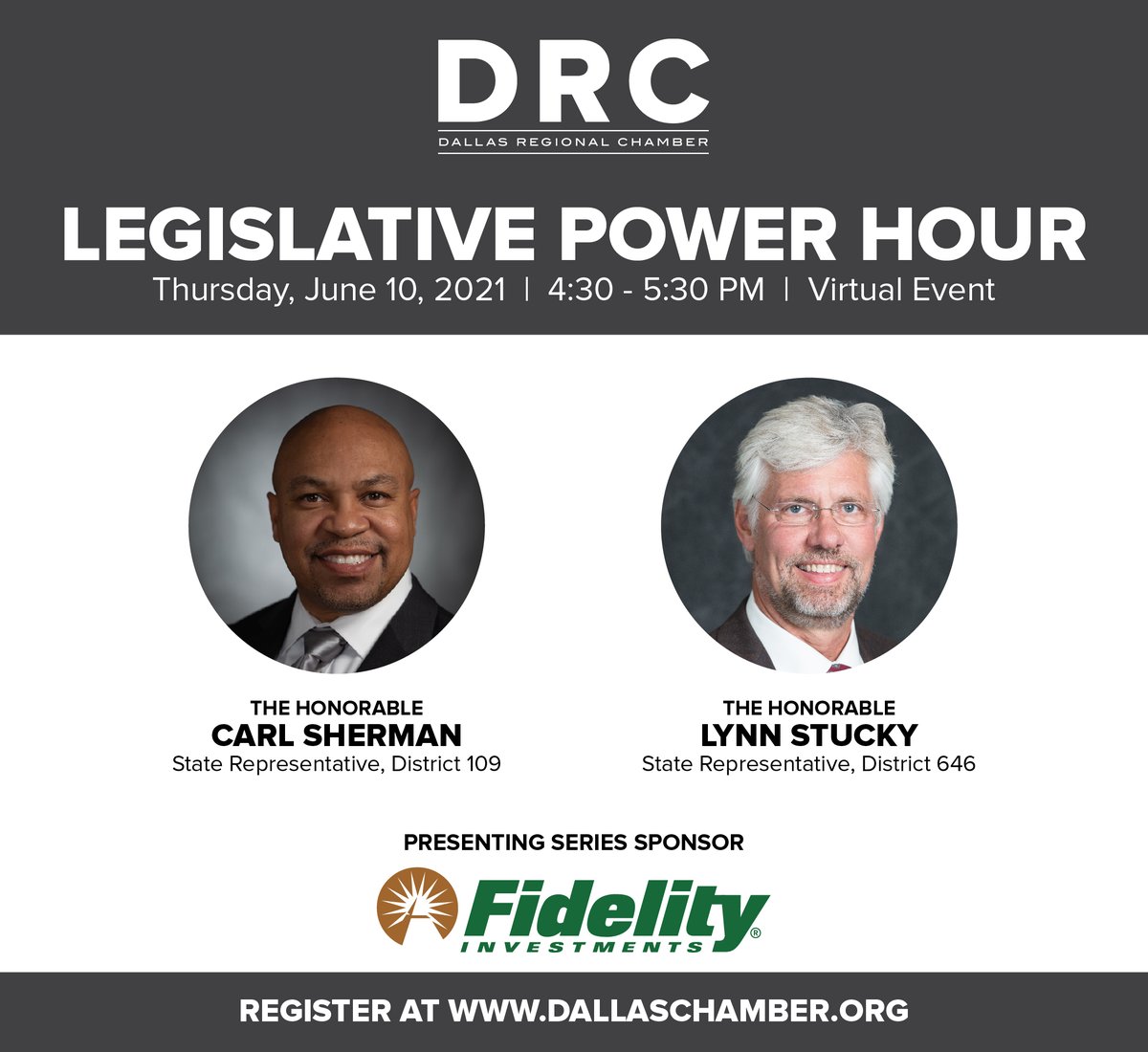 DRC's tweet image. Don&apos;t miss the next Legislative Power Hour on June 10 featuring @CarlOShermanTX and @RepLynnStucky. Our special guests will discuss and answer questions on state legislative issues important to our DRC members. Learn more and register: bit.ly/2S8cY3k