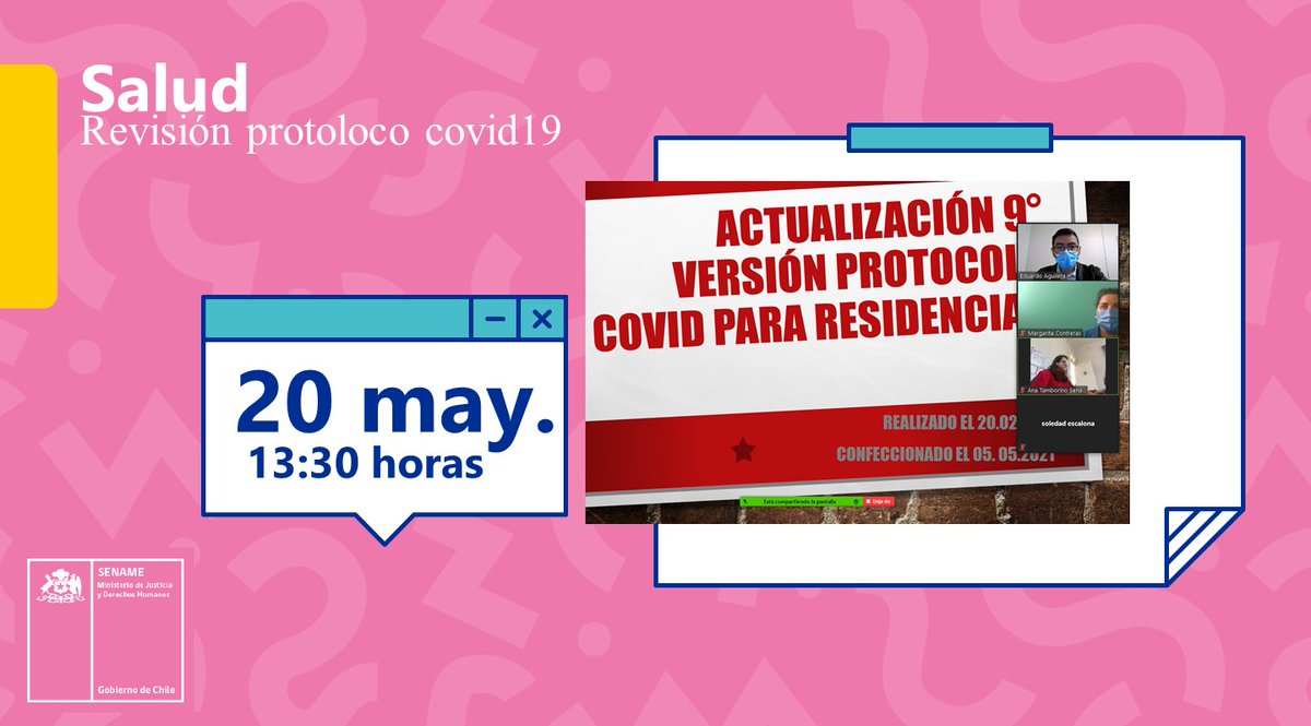SenameTarapaca's tweet photo. Gestor de salud @SenameTarapaca junto a directoras de residencias proteccionales y #uprode revisaron las nuevas modificaciones al protocolo #COVID19 que entregó @minsal y @Sename_gobierno para continuar con los cuidados de los niños, niñas y adolescentes que tienen a su cuidado. https://t.co/rWKMho8Cx3