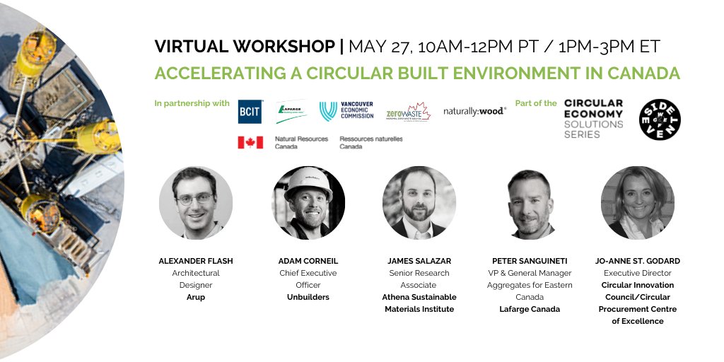 Explore the evolving business case for industry action in the #Construction sector w/ @ArupGroup <a href="/AthenaSMI/">Athena Institute</a> <a href="/Lafarge_Canada/">Lafarge Canada</a> @CircularInn &amp; <a href="/CircularOnline/">Circular Innovation Council</a> at this #CircularSolutions workshop on the #BuiltEnvironment. Only 100 seats left! bit.ly/3w5qp2H #CircularEconomy