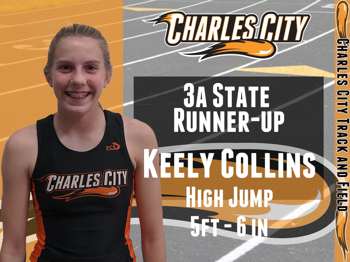 RUNNER UP: Keely Collins finishes second in Class 3A high jump. She also breaks the school record previously held by herself and Sarah Hughes. #CharlesCityExperience