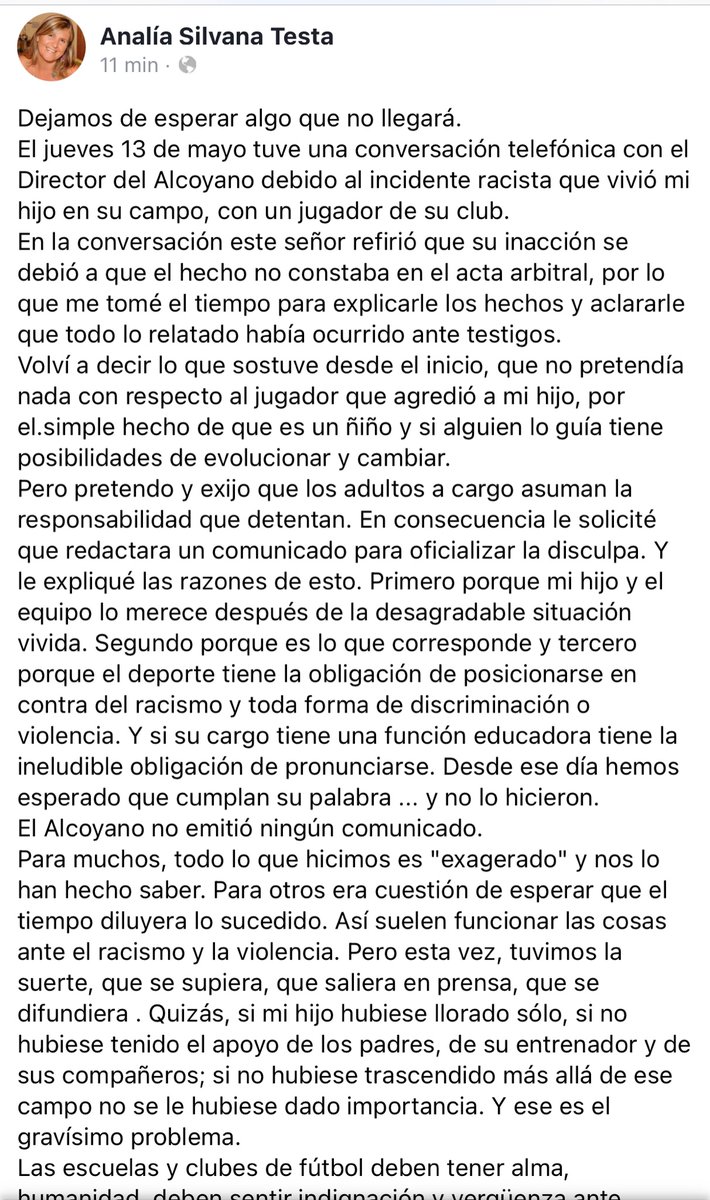 alfredsapristi's tweet photo. Em done per vençut @FAlcoyano 
Quedeu-se amb el vostre racisme. Sou indignes de representar a eixe poble. Esta és la carta de la mare del xiquet insultat. Vos tindria que caure la cara de vergonya. https://t.co/SHSNratmQs