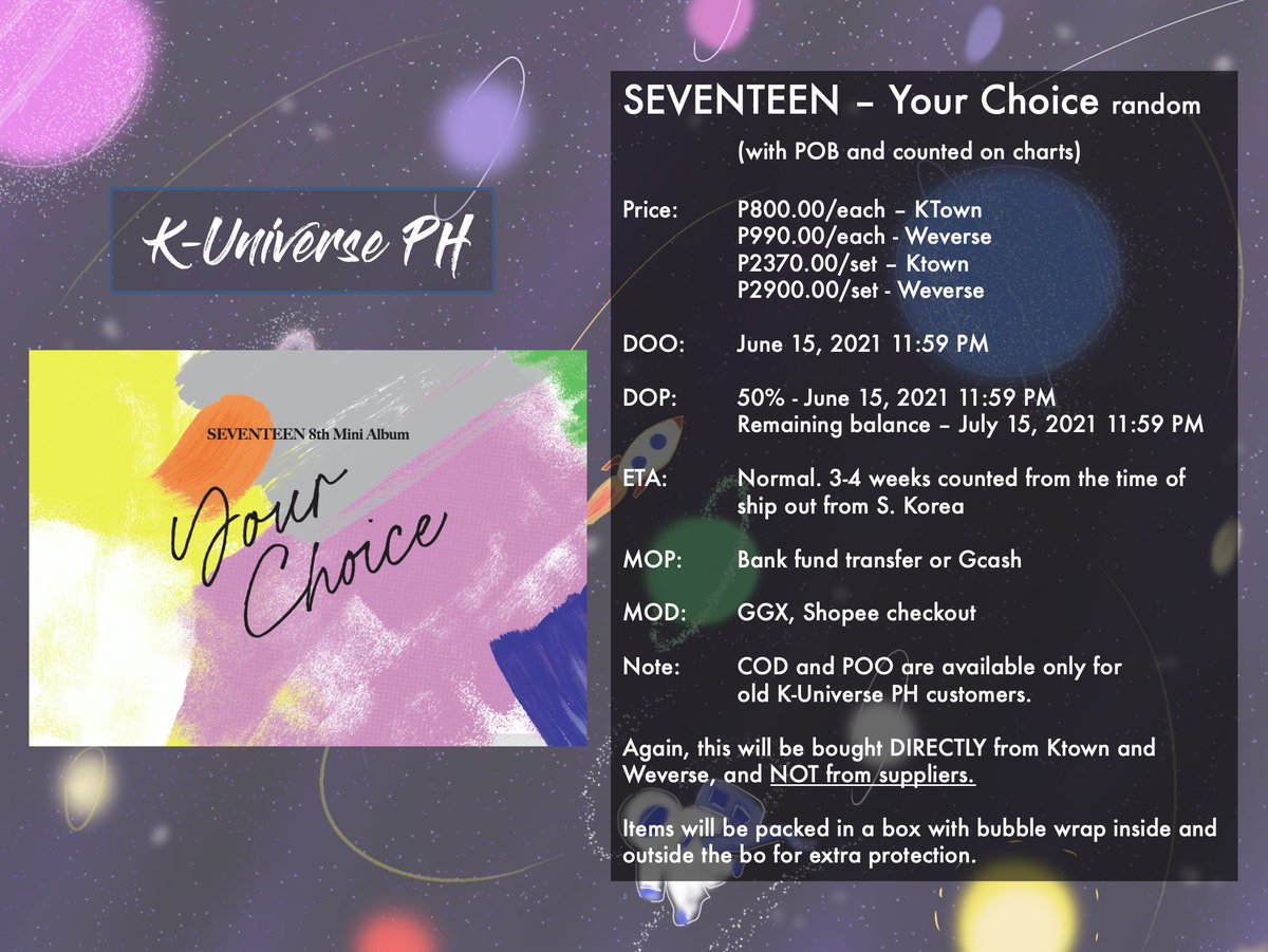 KUniversePH's tweet photo. WTS LFB SEVENTEEN - Your Choice PH GO
✨Long DOP, easy payment scheme. ✨
✨See details below ✨
✨Fill out the form here: https://t.co/MKKGYCDCp0

✨We also offer pasa-buy, click here to see the pricelist: https://t.co/PFvLE2UyPH

#KUPHGO https://t.co/7Op5PQf1Sh