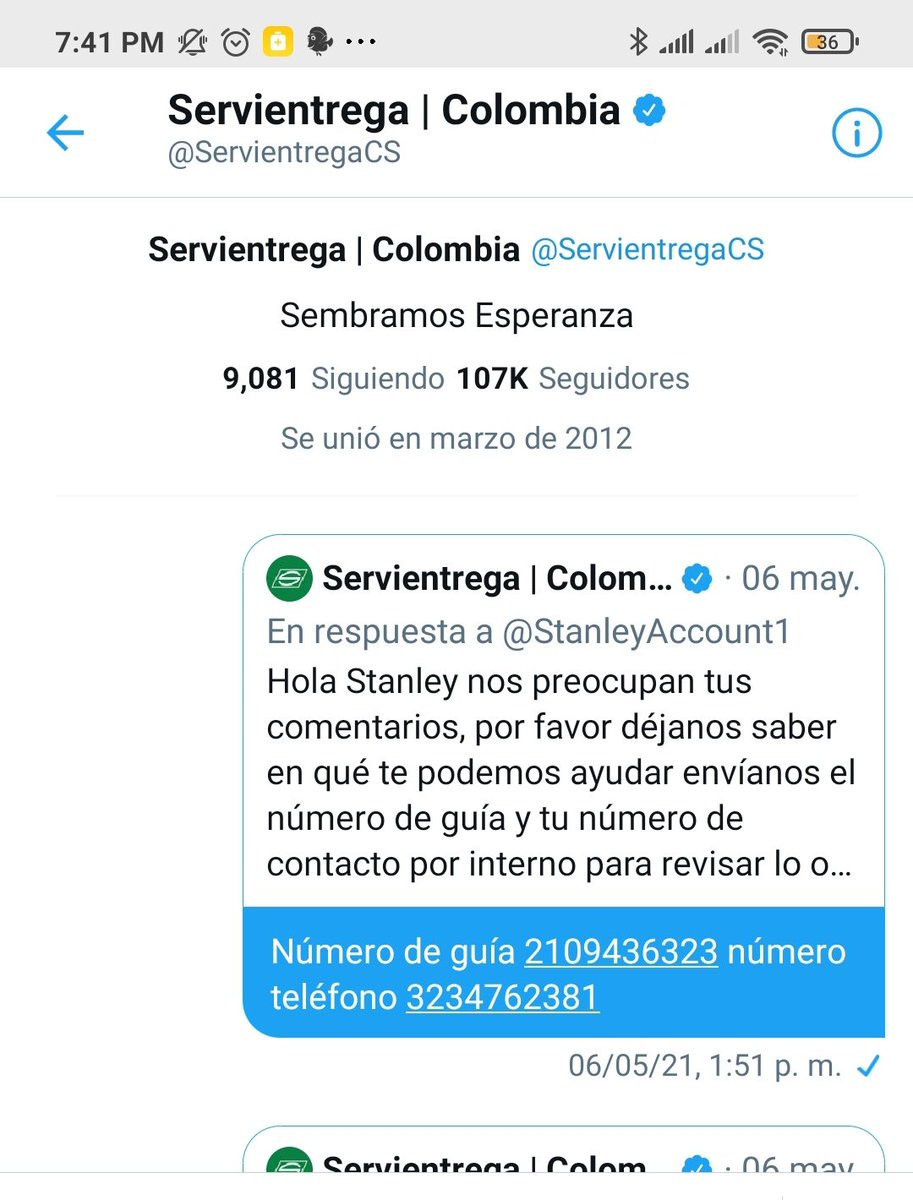 StanleyAccount1's tweet photo. @ServientregaCS Acá está la foto desde 6 de mayo les escribí al privado https://t.co/5hHSjQJNJf