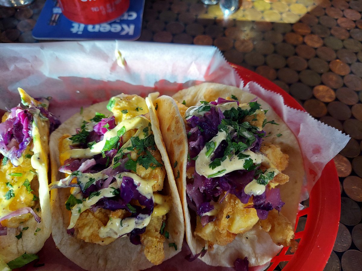 DDevilPowder's tweet photo. Ohmanohmanohman! These Baja fish tacos are so good they could solve world peace. The baja sauce is made DDP lemon pepper so there's some heat that comes through and makes it all wonderful. #smokeandcreamnh #tacos #ddp #davesdevilpowder #fish #foodies https://t.co/iDbJXE2ut9