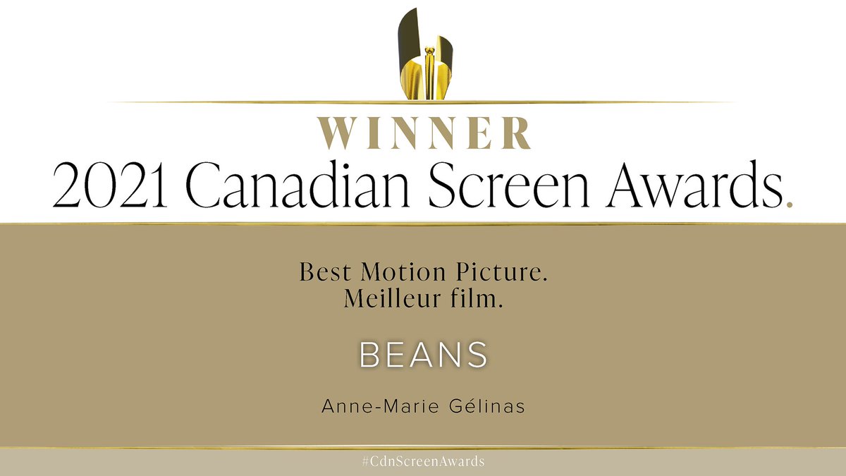 The #CdnScreenAward for Best Motion Picture goes to <a href="/BeansTheFilm/">Beans</a>! Congratulations! #CdnScreenAwards