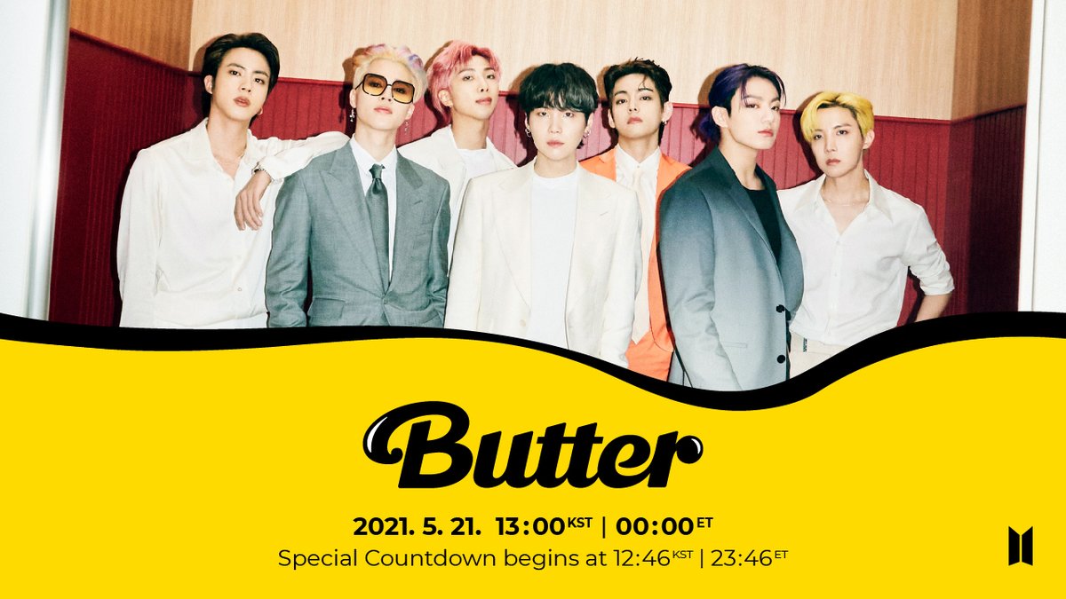 잠시후 #방탄소년단 과 함께하는 <Butter> MV 스페셜 카운트다운이 아래 링크에서 시작됩니다! <Butter> MV Special countdown with #BTS will begin soon at the link below! 🧈 youtu.be/WMweEpGlu_U 🧈 Special Countdown: May 21, 12:46PM (KST) | May 20, 11:46PM (ET) #BTS_Butter