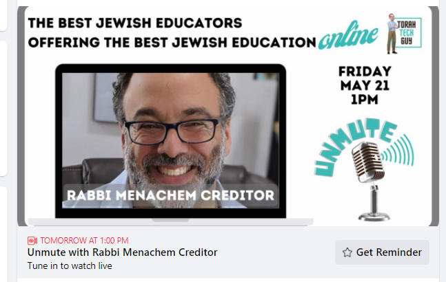 rabbicreditor's tweet photo. So excited to be part of #UNMUTE with the one and only #TorahTechGuy, my soul-brother, @rabbidavidp! Tomorrow at 1pm! https://t.co/IcmXO1g9PI https://t.co/gunQRff0U2