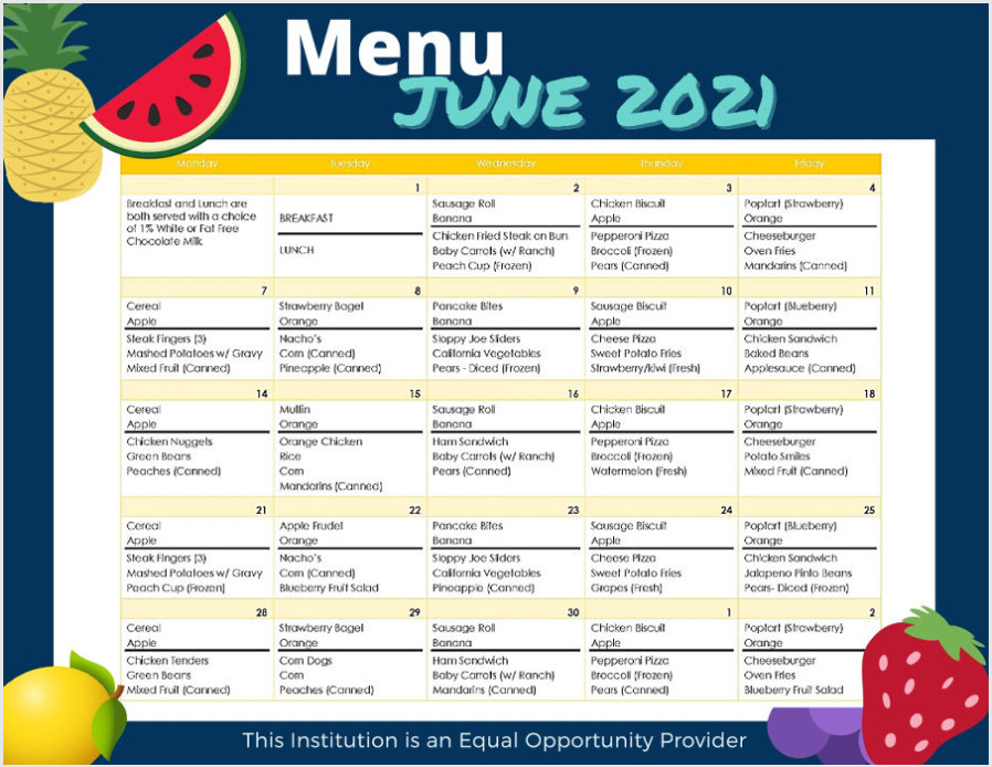Free Summer Meals @ San Jacinto June 2 – July 2
San Jacinto Cafeteria
Breakfast: Monday – Friday 7:45am-8:30am
Lunch: Monday – Friday 11:30am-12:30pm