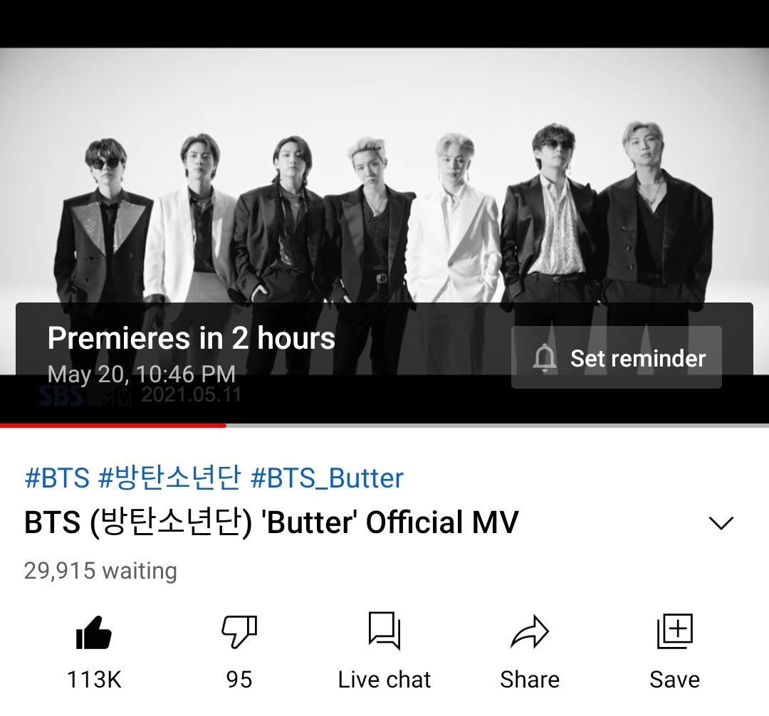 btschartsxdaily's tweet photo. BTS (@BTS_twt) Butter Official MV Premier in 2 HOURS ‼️

https://t.co/3s71pb6NyS https://t.co/7eE4nRNQqj