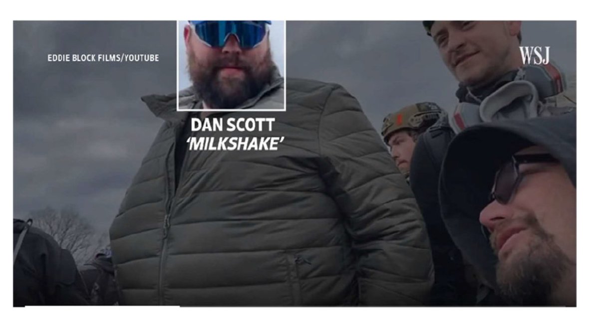 capitolhunters's tweet photo. #SeditionHunters - Florida Proud Boy #MilkshakePB (Dan Scott) now arrested! Not a hard ID; he was named in a WSJ article already in January. He led the breach of police lines under the NW Scaffolding, often seen with other Florida PBs incl. #JoeBiggs.
https://t.co/BKKLBwzSw0 https://t.co/eROiQ98Sf8