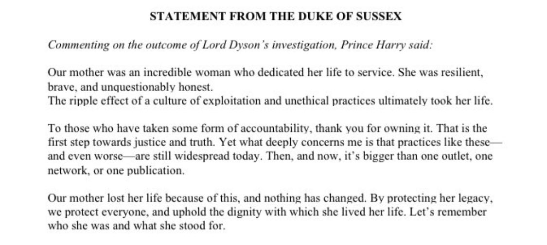 victoriaarbiter's tweet photo. And Prince Harry’s equally forceful statement regarding the findings of Lord Dyson’s investigation into Martin Bashir... https://t.co/PKGh02uByn