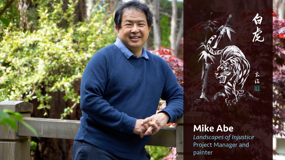 .<a href="/LandscapesInjus/">Landscapes of Injustice</a> Project Manager Mike Abe, photographed at Esquimalt Gorge Park, the site of the first Japanese gardens in North America. Learn more about this multi-talented Nikkei Sansei in our latest CAPI #AsianHeritageMonth profile: bit.ly/CAPI-Asian-Her…