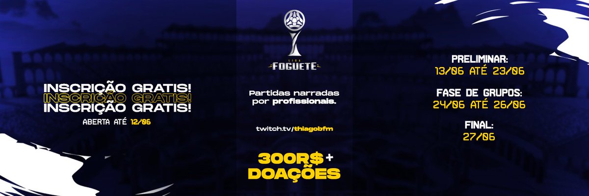 LigaFoguete's tweet photo. SAIUUUUUU!!!
Com muito prazer viemos anunciar o próximo campeonato!
Liga Foguete All Tiers!
Com mais time, mais premiação, mais emoção!
Inscrições abertas até 12/06 no link abaixo!
https://t.co/emktzXmITt
#RocketLeague #RL #RLCS #RLCSX #LigaFoguete https://t.co/yY2jTGZlag