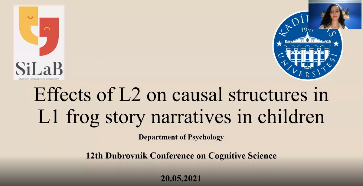 On the third day of #DuCog2021 we presented our study "Effects of L2 on causal structures in L1 frog story narratives in children" We found a difference in the distribution of causal structures used between monolinguals and bilinguals. Find more details in #thu_as3_p028-dogan!