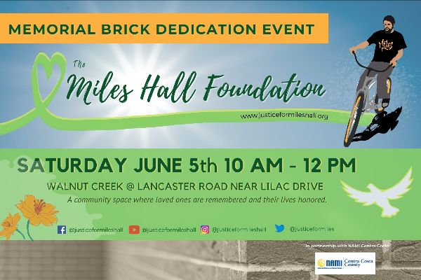 JusticeForMiles's tweet photo. Memorial Brick Dedication Event June 5th - Special Invitation - https://t.co/D2zOm1ht0h #MilesHall #MilesWillCreateChange #CaringCommunities #MentalHealthAwarenessMonth #WalnutCreek #LancasterPark https://t.co/5qTYCd4Dhh