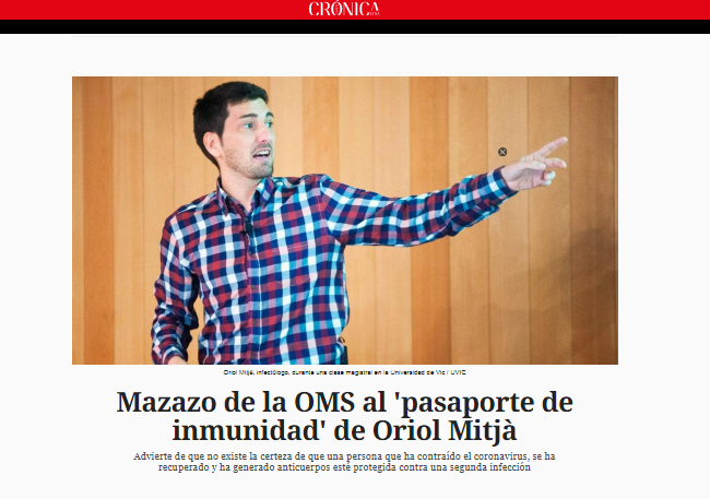 xavidomenech99's tweet photo. 1) A l'abril de l'any passat el doctor @oriolmitja va proposar la creació d'un passaport serològic com a una de les mesures clau per afrontar desconfinament. I com no podia ser d'altra manera, el constitucionalisme mediàtic se li van llençar immediatament a la iugular. ⏬ https://t.co/l7X5EEDUtb