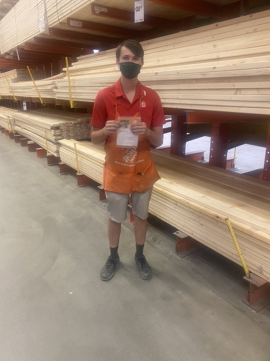 Matt in lumber getting a homer award for continuing to complete tasks and overall consistency thank you so much man for Everything you do for me and throughout the store!