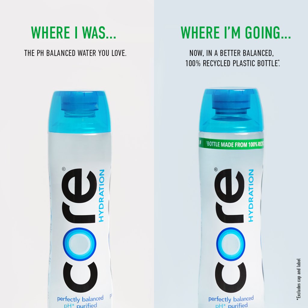 Core Hydration on X: H2-whoa. The same ph balanced water you love now  comes in a 100% recycled bottle.  / X